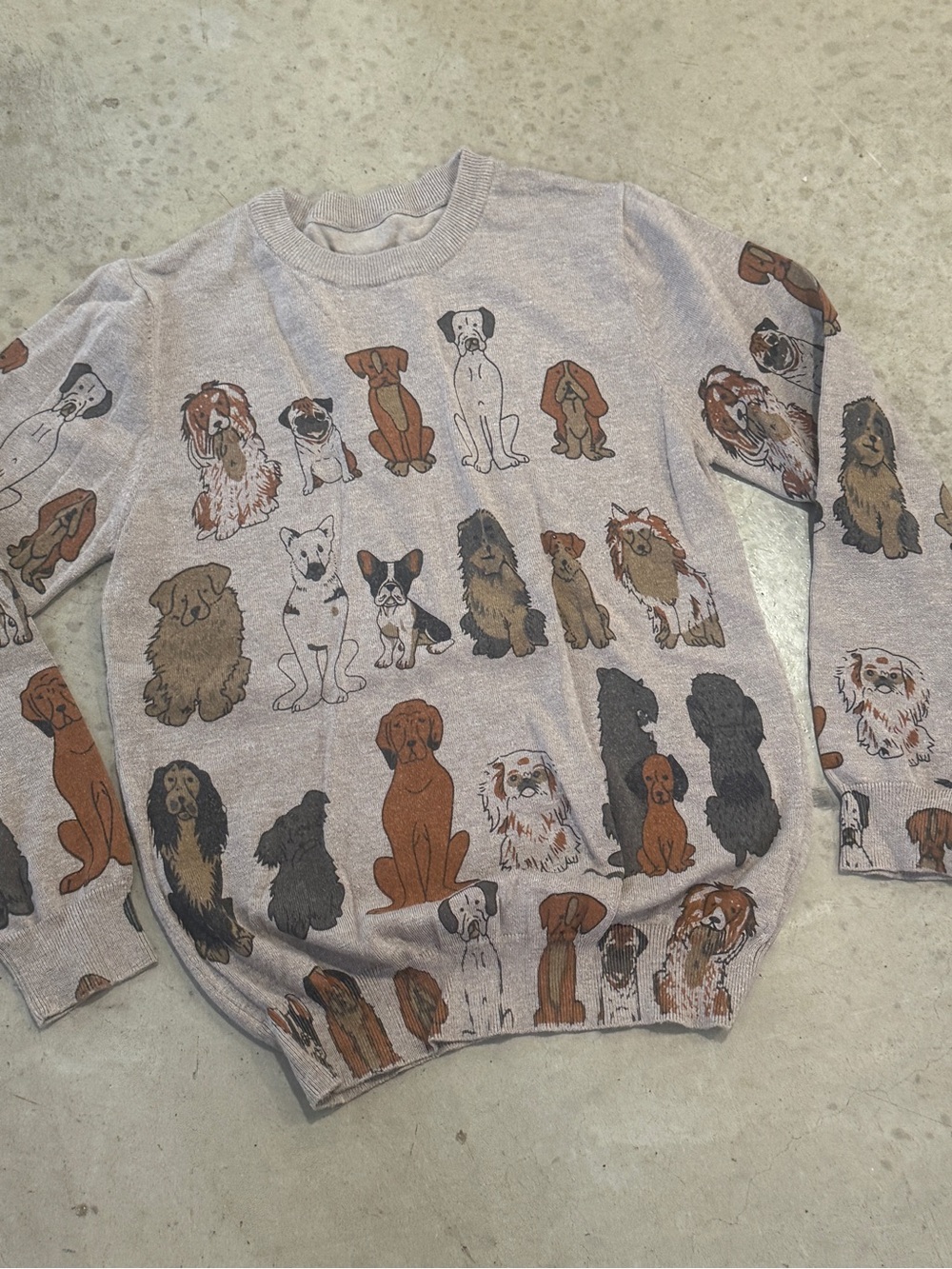 Cozy Dog Print Crewneck Sweater - Beige with Multicolor Dogs - Picture 1 of 4